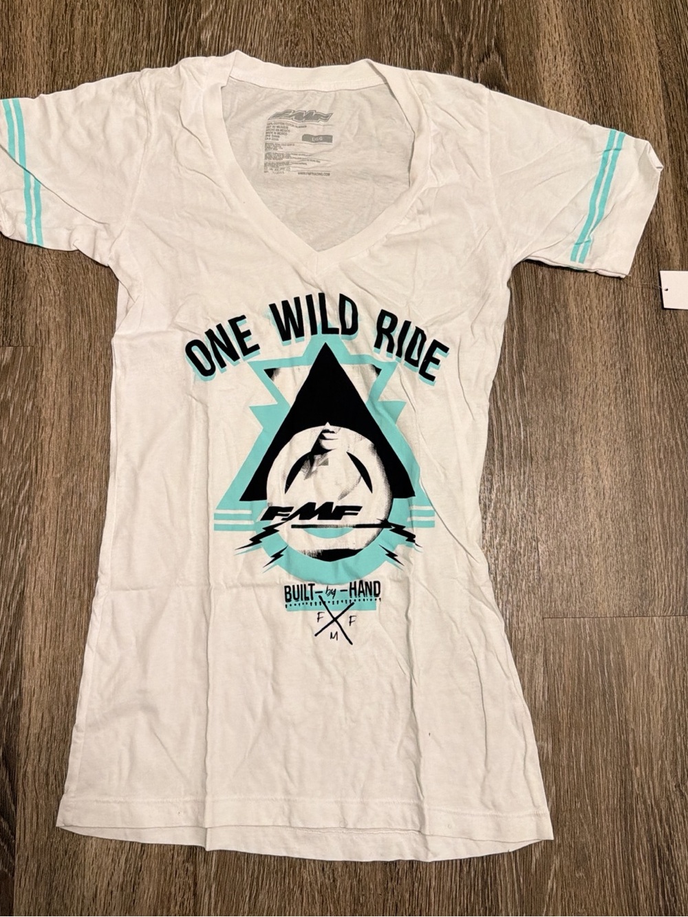 FMF One Wild Ride V-Neck Tee - White with Aqua Accents